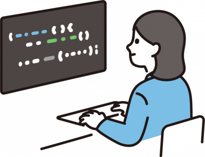 プログラミングをする女性（スーツ）のイラスト