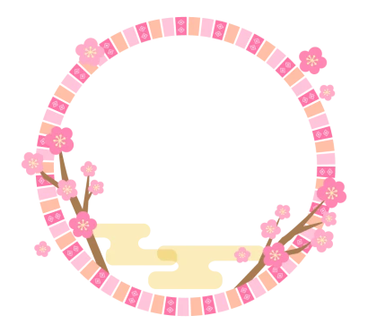梅の花と霞の和柄円形フレーム