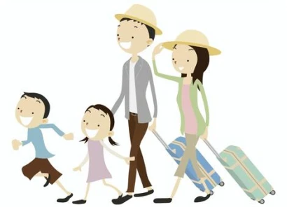 旅行に出かける幸せな家族