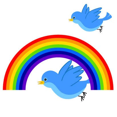 青い鳥と虹のイラスト