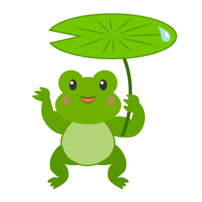 葉っぱを傘にするカエルのイラスト