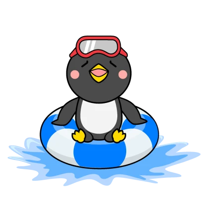 水遊びするペンギンキャラのイラスト