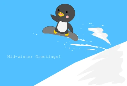 スノーボードをするペンギンのイラスト