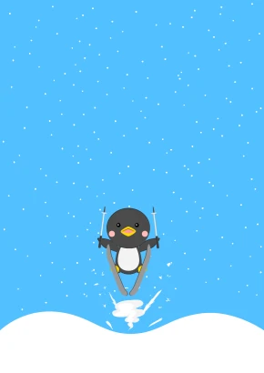 スキージャンプするペンギンの背景画像のイラスト
