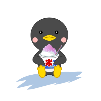 かき氷を食べる可愛いペンギンのイラスト
