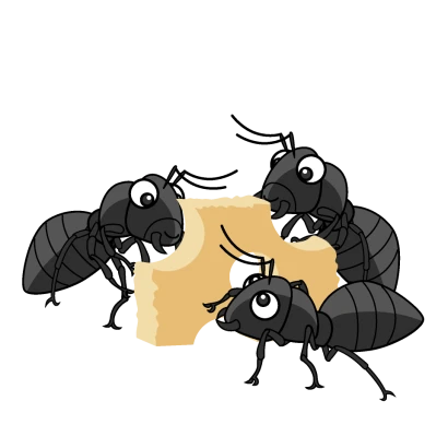 食べ物に集まるアリのイラスト