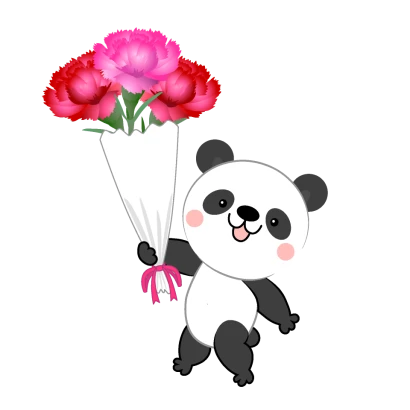 花束をプレゼントするパンダのイラスト