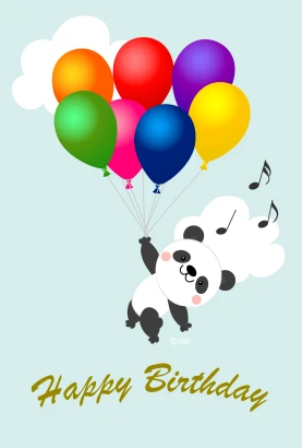 空飛ぶパンダの誕生日カードのイラスト