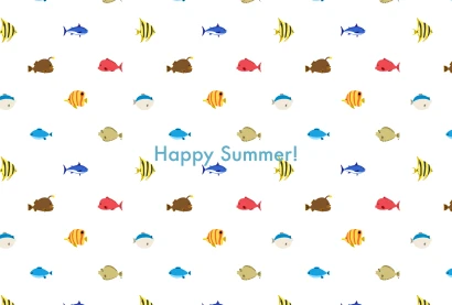 かわいい魚パターンの暑中見舞いのイラスト