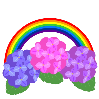 虹とアジサイのイラスト