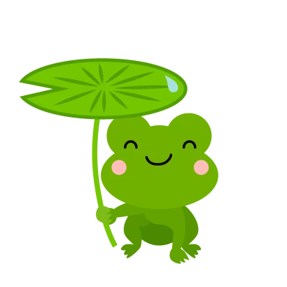 葉っぱを傘にするカエルキャラのイラスト