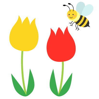 可愛いハチとチューリップのイラスト