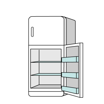 開いた小型冷蔵庫のイラスト