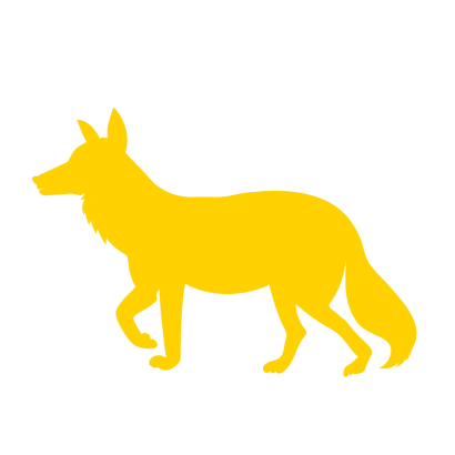 忍び足の狐の黄色シルエットのイラスト
