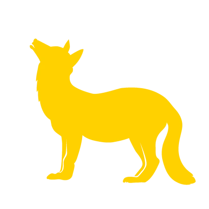 遠吠えする狐の黄色シルエットのイラスト