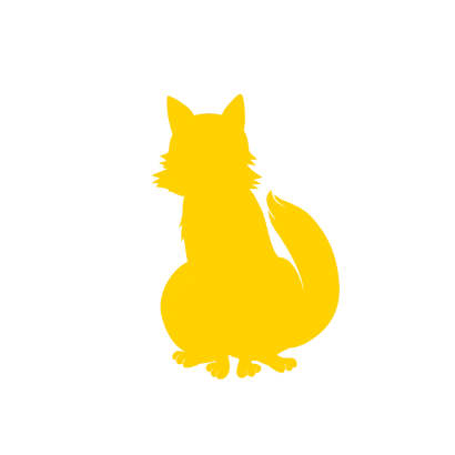 座った狐の黄色シルエットのイラスト