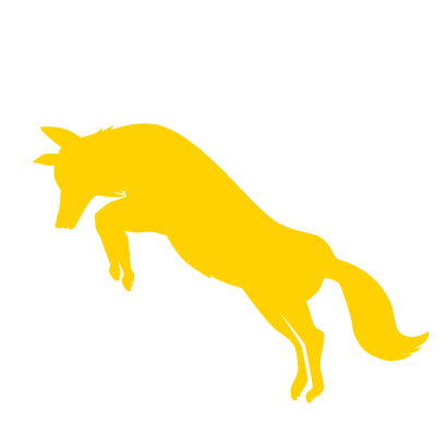 狩する狐の黄色シルエットのイラスト