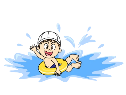 浮き輪で泳ぐ小さな男の子のイラスト