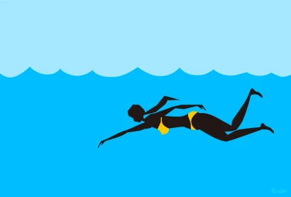 泳ぐ女性シルエットのグラフィックデザインのイラスト