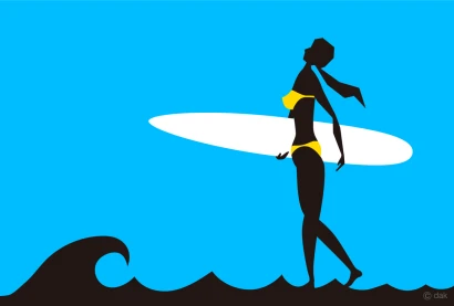 サーフィンを楽しむ女性のグラフィックのイラスト