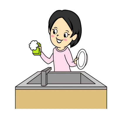 食器洗いする女性のイラスト