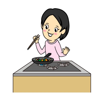 野菜炒めを作る女性のイラスト