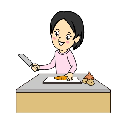 野菜を切る女性のイラスト