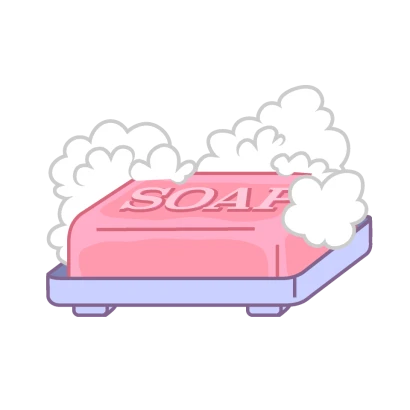 風呂のピンク石鹸と泡のイラスト