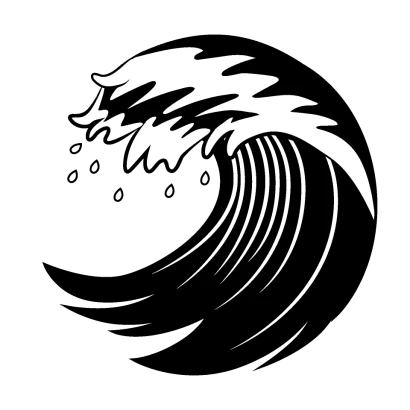 海の大波（白黒）のイラスト