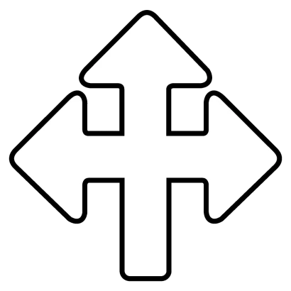 白黒の交差点矢印のイラスト