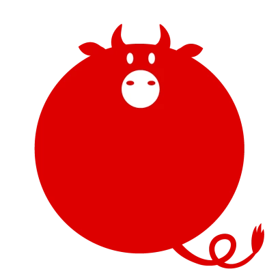 丸い真っ赤な赤牛のイラスト